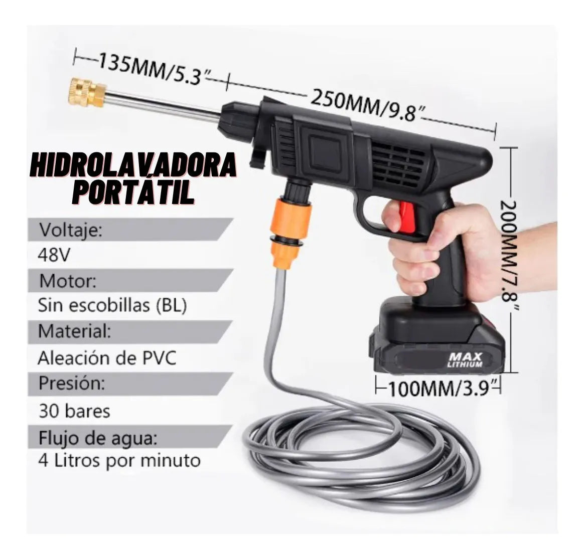 Hidrolavadora Inalámbrica de Alta Presión con 2 Baterías Recargables