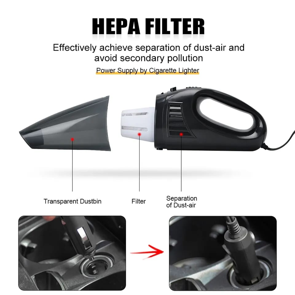 Aspiradora Portátil para Carro con Filtro Lavable y Succión Potente – 70W
