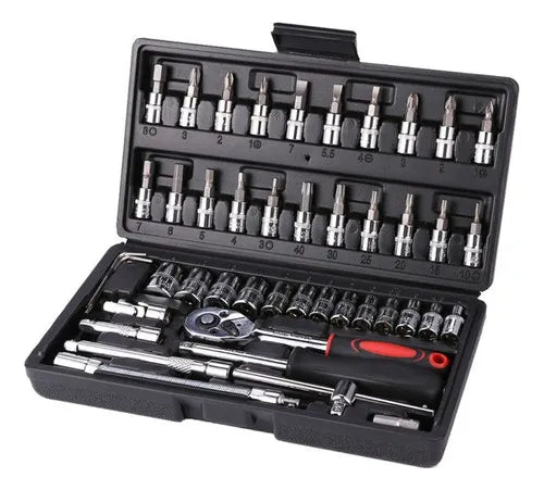 Juego de Copas y Puntas 46 Piezas – Acero CR-V Alta Resistencia con Estuche Organizador